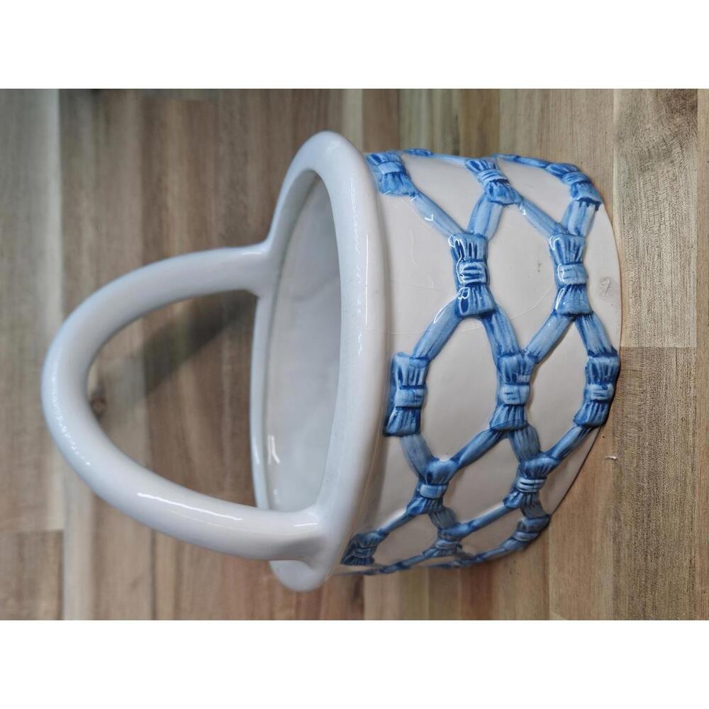 Vintage Italian Ceramic Lattice Basket Blue Woven Pottery 7" Tall Spring/Easter - Picture 2 of 15